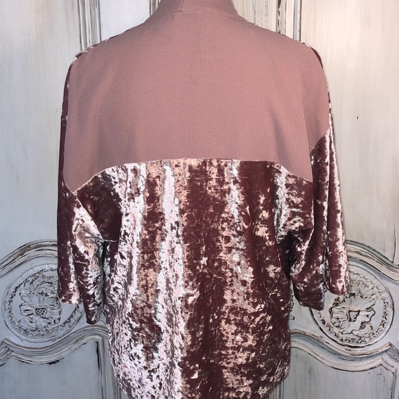 ZARA NWOT Cropped Dusty Mauve Crushed Velvet Kimono Jacket Size S-M - Picture 8 of 11